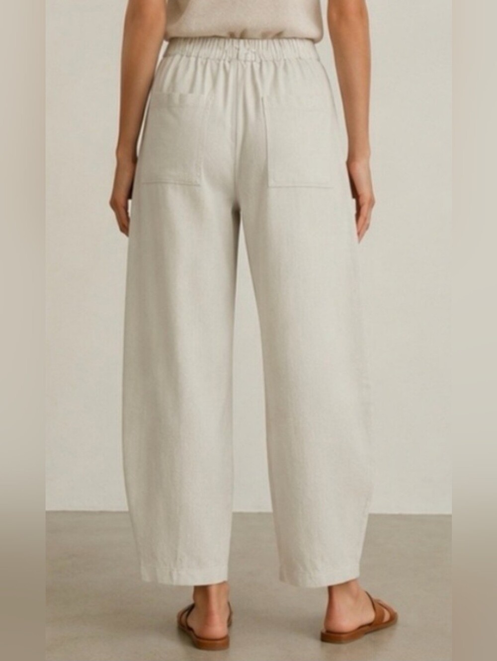 Max Studio Cream Wide-Leg Elastic Waist Pants - Picture 3 of 9